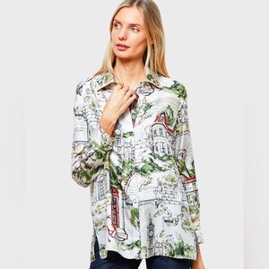 🇮🇹 RANI ARABELLA 100% SILK PRINTED SHIRT LONDON RUST SIZE S